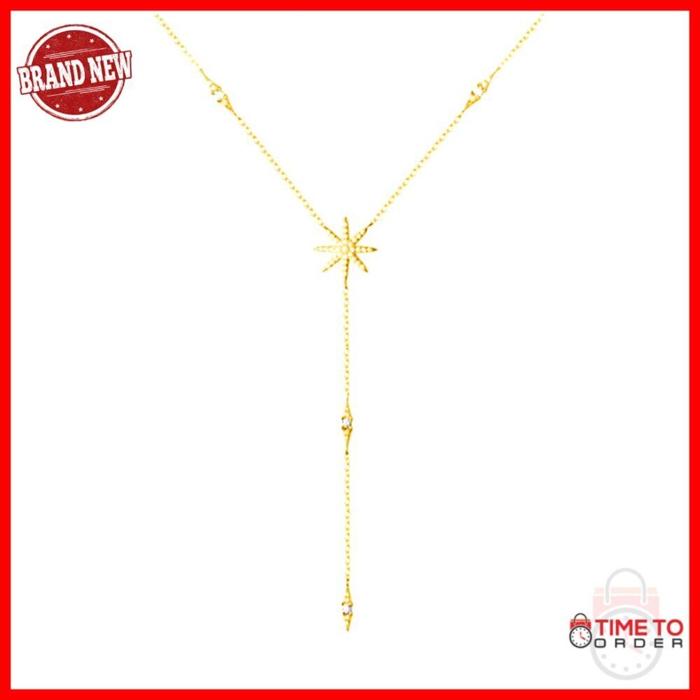 925 Sterling Silver Star Y Necklace Choker with CZ Pendant